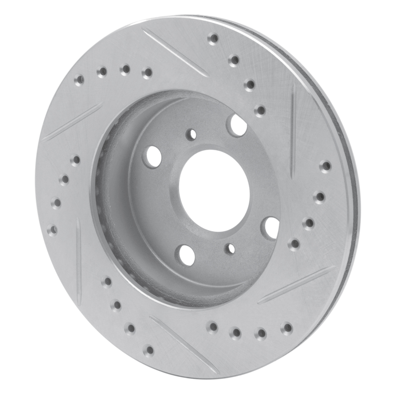 Toyota Yaris Brake Rotor (1) - Front Left - R1 Concepts - Drilled & Slotted - Silver - `99-`05
